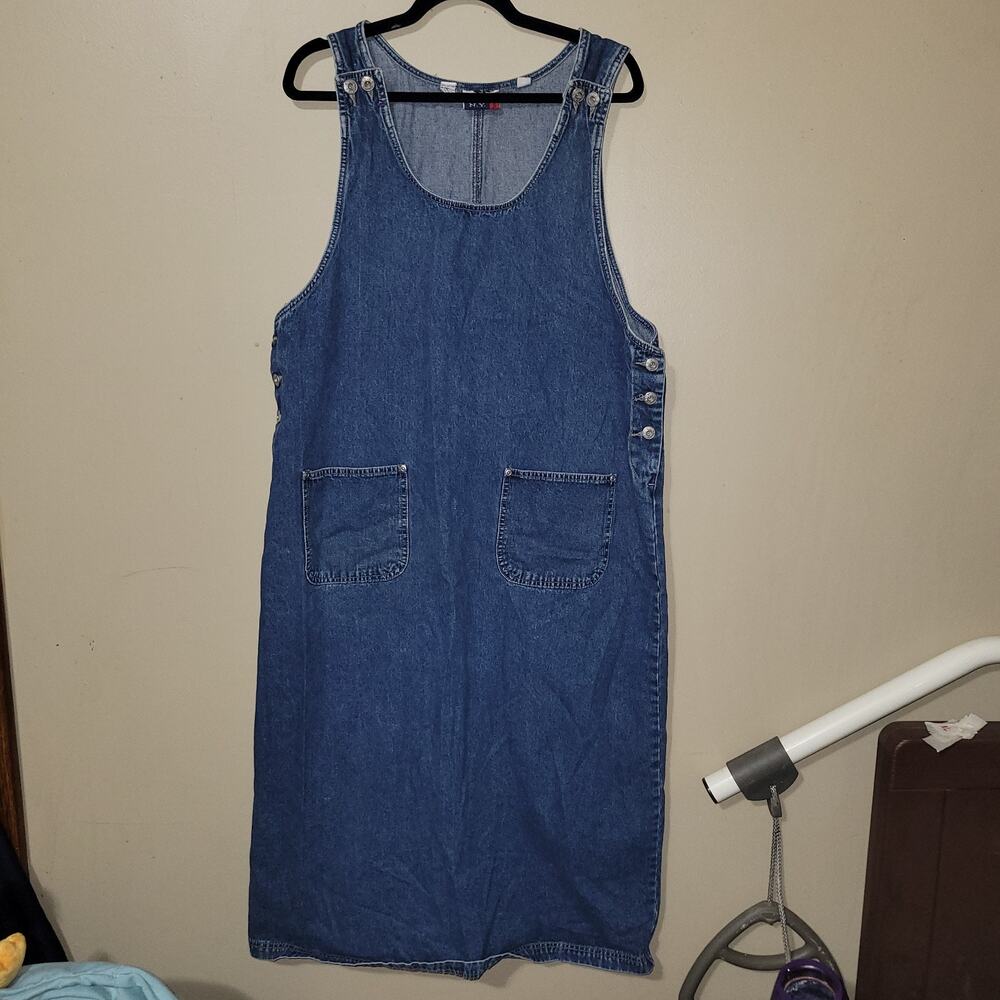 Vintage J.L. N.Y. Denim Jean Dress Womens 1X Cottage Preppy Lace Up Maxi